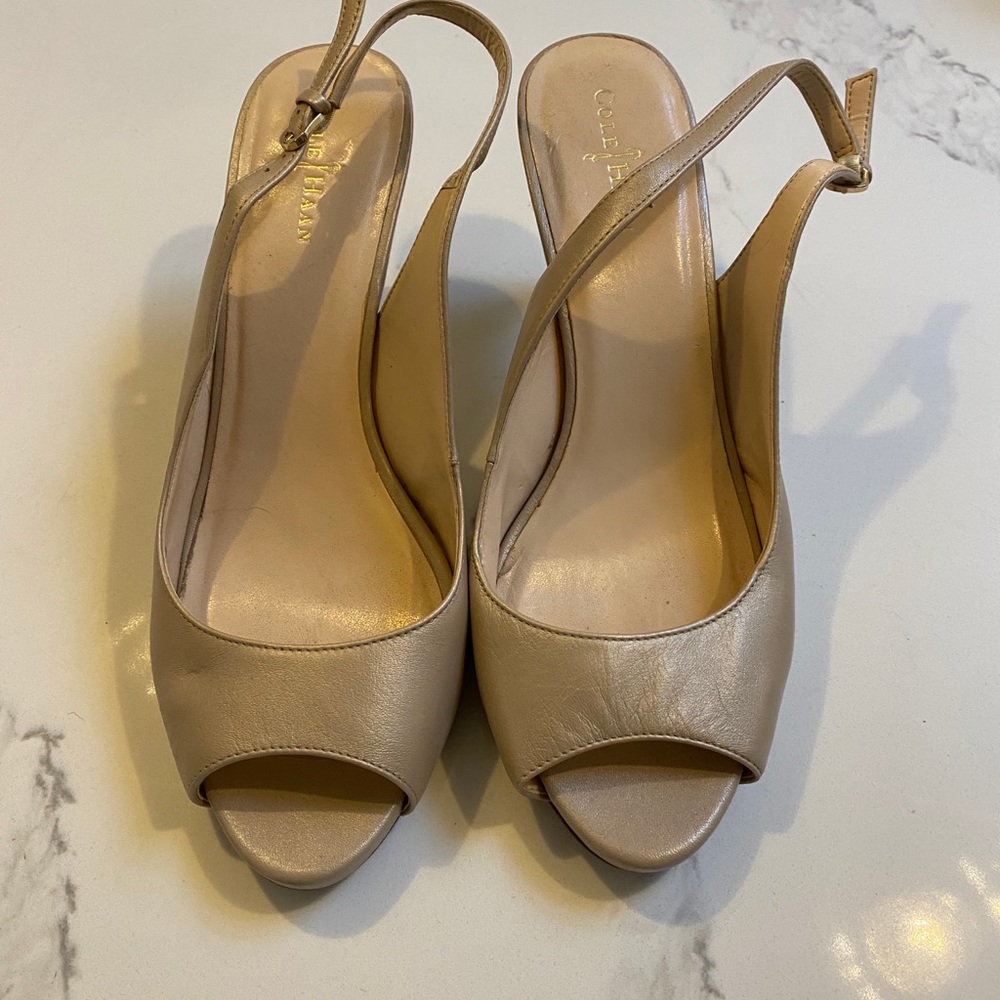 Cole Haan Beige Peep Toe Slingback Heels